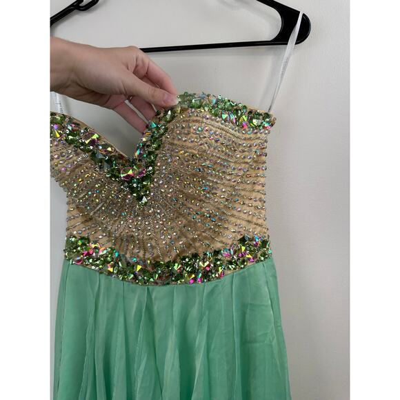 Sherri Hill Sadie Robertson Rhinestone Beaded Strapless High Low Flowy Dress - Picture 3 of 11